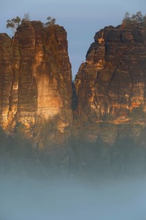 Autumn fog at sunrise