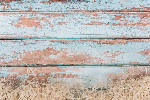 Decorative straw blue wooden table