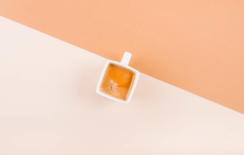 Overhead view coffee cup dual background