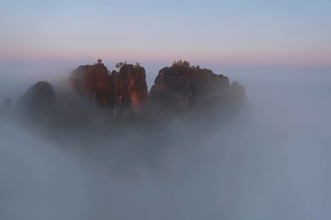 Autumn fog at sunrise