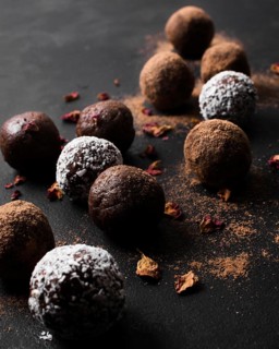 Close up delicious chocolate truffles ready be served