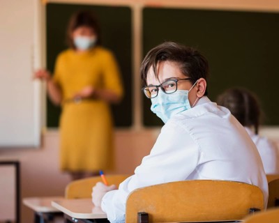 Teacher students with mask