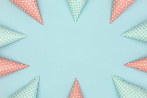Top view frame with party hats copy space