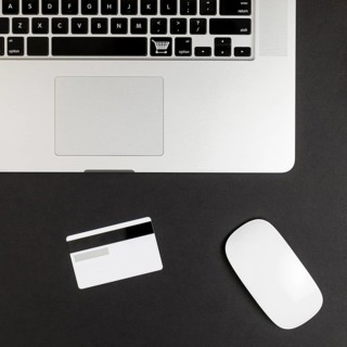 Top view laptop with mouse credit card