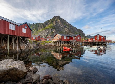 Traditional red rorbuer wooden huts