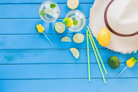 Mojito cocktails glasses with straw hat