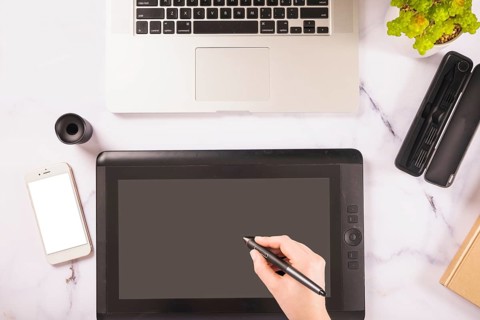 Crop hand drawing graphic tablet