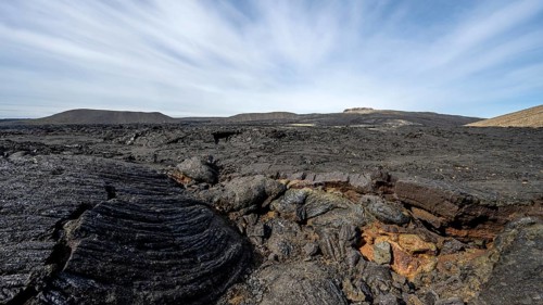 Fagradalsfjall volcano and cooled lava