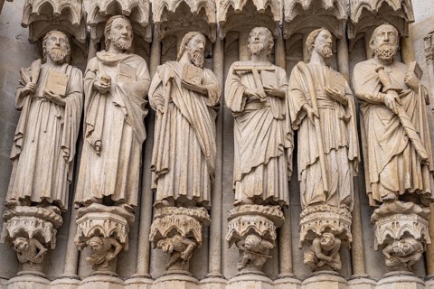 Statues of the Apostles on the west facade of Notre Dame d'Amiens Cathedral