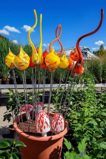 Art by glassblowers in a garden centre
