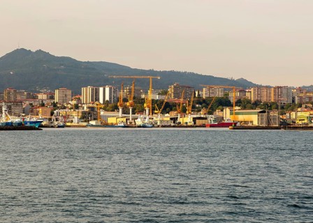 Yellow cranes in port area
