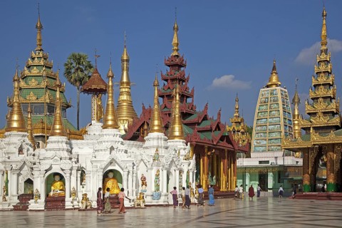 Golden stupas in the Shwedagon Zedi Daw Pagoda at Yangon