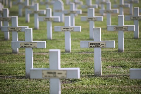 French graves on the First World War One cemetery Cimetiere National Francais de Saint-Charles de Potyze near Ypres