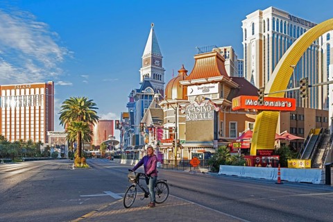 Lonely cyclist on deserted