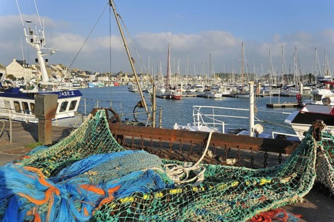 Colourful fishing nets at the harbour of Saint-Vaast-la-Hougue