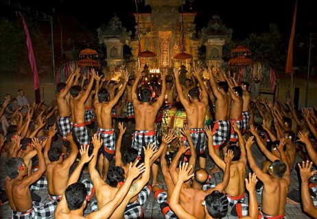 Waving hands during Kecak dance performance