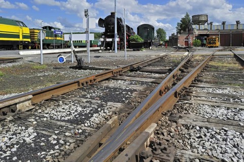 Railroad tracks at the depot of the Chemin de Fer a Vapeur des Trois Vallees at Mariembourg