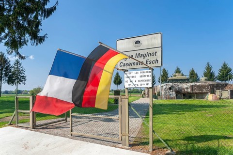 Esch casemate as part of the former Maginot Line. Here the entrance area with bunker and M4 Sherman tank