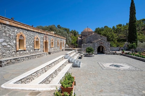 Pebble mosaic in front of Moni Thari Monastery near Laerma from the 12th century
