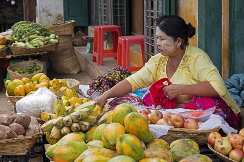 Burmese woman selling fruit