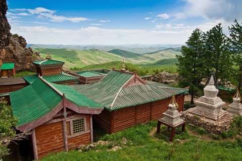 Buddhist Monastery with Choerten in the Mountains of Khangai Nuruu National Park