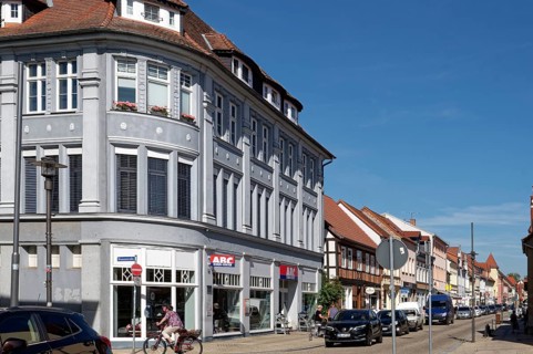 Buildings and shops in Breite Strasse in Osterburg