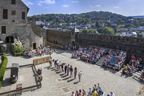 Tourists watching falconry