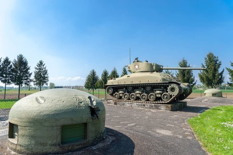 Casemate Esch as part of the former Maginot Line. Here M4 Sherman tank between two MG turrets