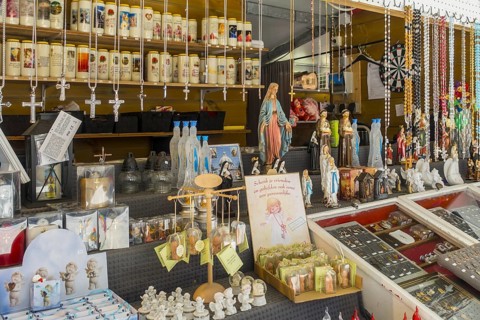Shop selling religious souvenirs and candles near the Basilica of Scherpenheuvel