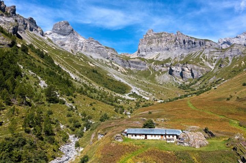 Mountain valley with alpine farming