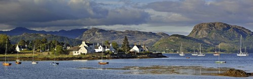 Sailing boats on Loch Carron moored at Plockton harbour
