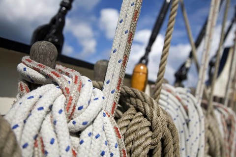 Rigging detail on board of the tall ship
