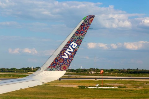 Viva Aerobus winglet livery design plane on the runway at Merida