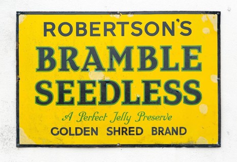 Vintage advertising sign for Robertson's Bramble Seedless jelly preserve jam