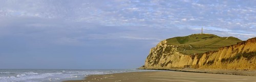 Cap Blanc Nez at sunset with obelisk of the Dover Patrol Memorial