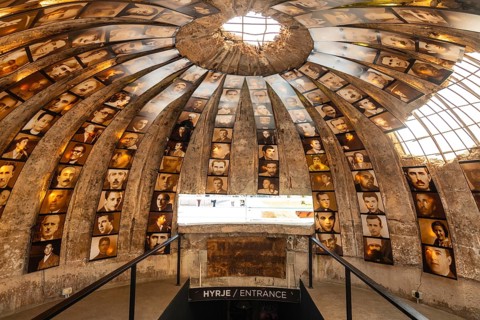 Entrance to the war bunker museum near Skanderbeg Square in Tirana. Albania