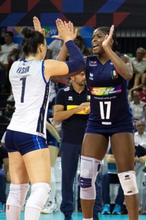 Eleonora FERSINO Italy left and Miriam SYLLA Italy high-fiveVolleyball