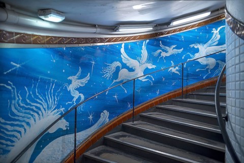 Staircase in the Metro station Abbesses designed with Pegasus depictions