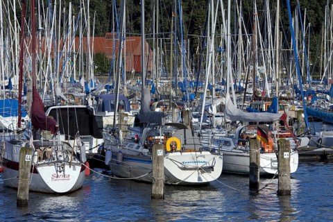 Sailing boats in the Travemuende harbour