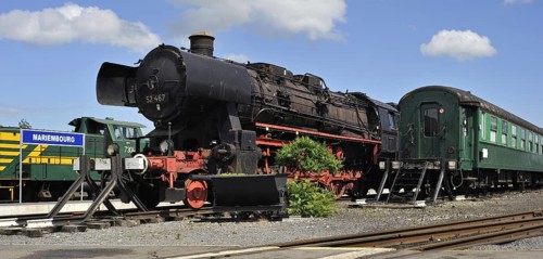 Steam train at the depot of the Chemin de Fer a Vapeur des Trois Vallees at Mariembourg