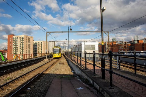 A beautiful day as a yellow train. Manchester