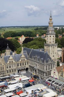 The belfry and stallholders at the Main market square