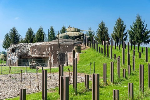 Reconstruction of the Esch casemate as part of the Maginot Line with barbed wire house