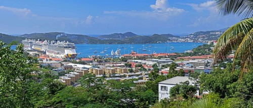 Cruise ships moored in the Charlotte Amalie harbour