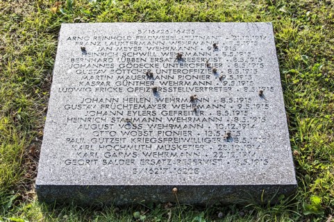Gravestone of fallen German soldiers at the First World War One military cemetery Deutscher Soldatenfriedhof Langemark