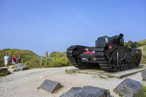 Second World War Two AVRE Churchill MK VIII tank at Juno Beach