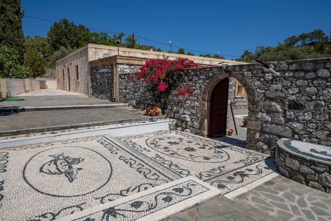 Pebble mosaic in front of Moni Thari Monastery near Laerma from the 12th century