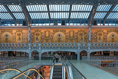 View of the restaurant kitchen on the top floor of the exclusive department stores' La Samaritaine