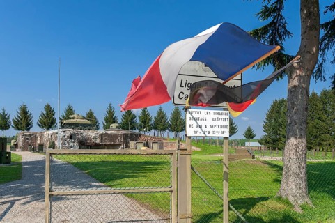 Esch casemate as part of the former Maginot Line. Here the entrance area with bunker and M4 Sherman tank