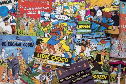 Collection of covers of the Flemish comic strips Jommeke